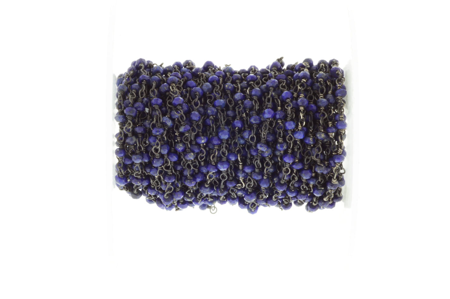 Dark Blue Lapis Lazuli 3mm Faceted Rondelles Rosary Chain Sterling Silver with Black Rhodium Plating Wire Wrap Chain by the Foot