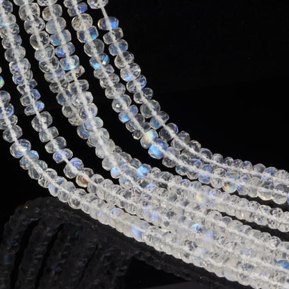 AAA Blue Rainbow Moonstone 4.5mm Faceted Rondelles Bead Strand