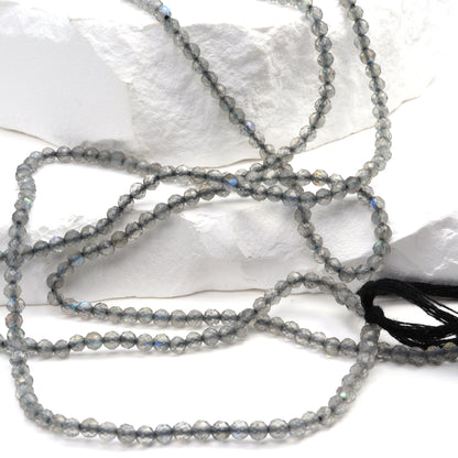 Blue Labradorite 3mm Faceted Rounds Bead Strand