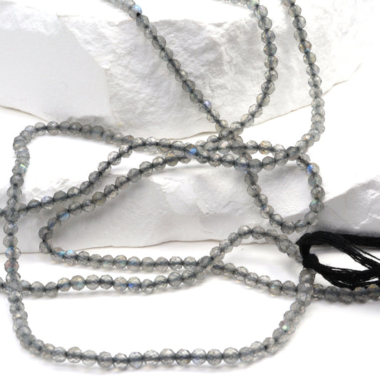 Blue Labradorite 3mm Faceted Rounds Bead Strand