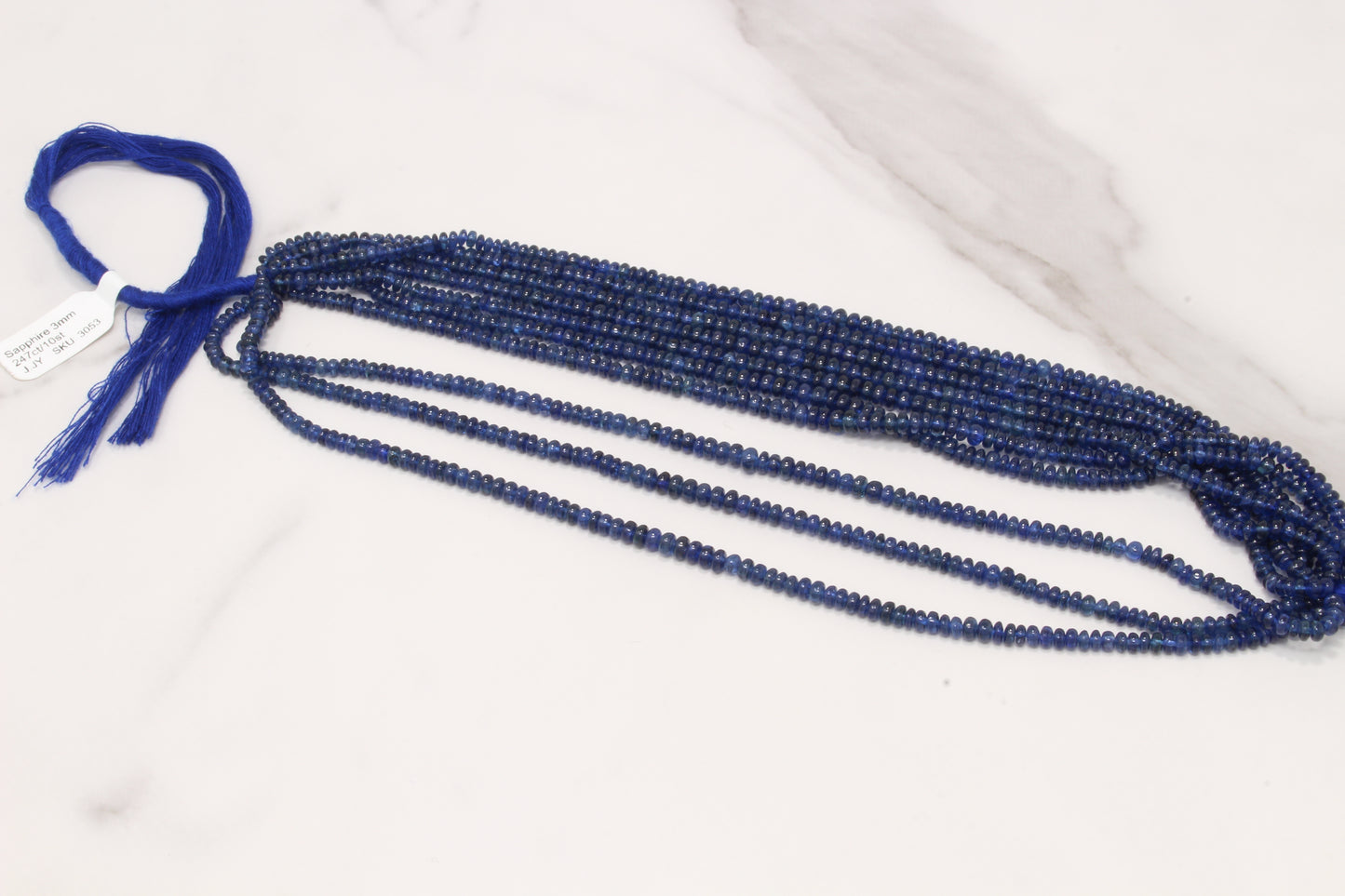 AAA Royal Blue Sapphire 3mm - 3.5mm Smooth Rondelles Bead Strand