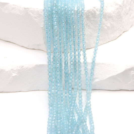 Blue Milky Aquamarine 2.5mm Faceted Rounds Bead Strand