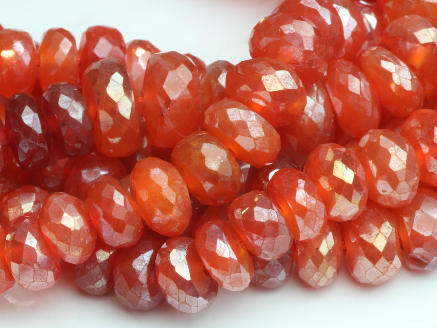 Coated Orange Carnelian 7mm Faceted Rondelles