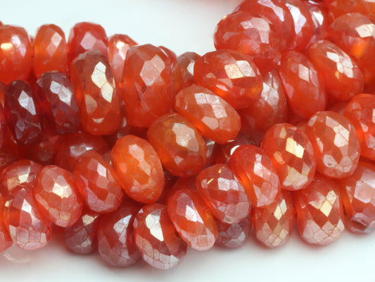 Coated Orange Carnelian 7mm Faceted Rondelles
