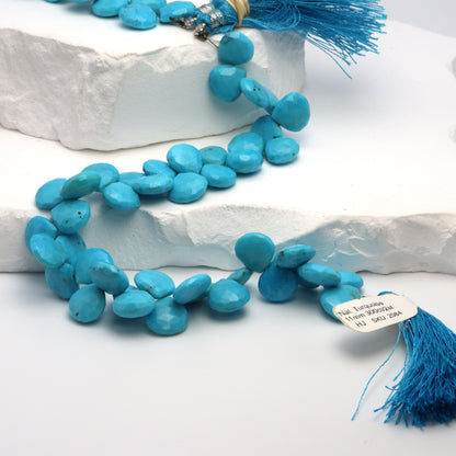 Natural Blue Turquoise 11mm Faceted Heart Shaped Briolettes