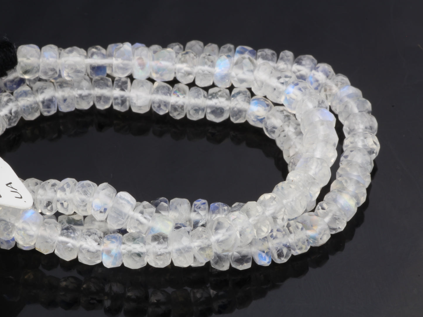 AA Blue Rainbow Moonstone 4mm Faceted Rondelles Bead Strand