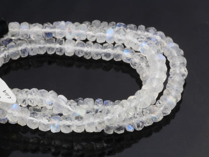 AA Blue Rainbow Moonstone 4mm Faceted Rondelles Bead Strand