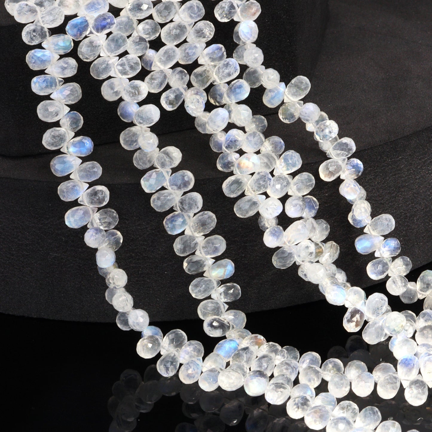 Blue Rainbow Moonstone 6x4mm Faceted Teardrop Briolettes Bead Strand