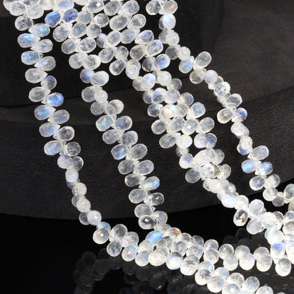 Blue Rainbow Moonstone 6x4mm Faceted Teardrop Briolettes Bead Strand