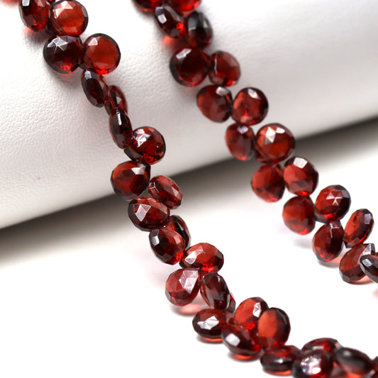 Red Garnet 5mm Faceted Heart Shaped Briolettes Bead Strand