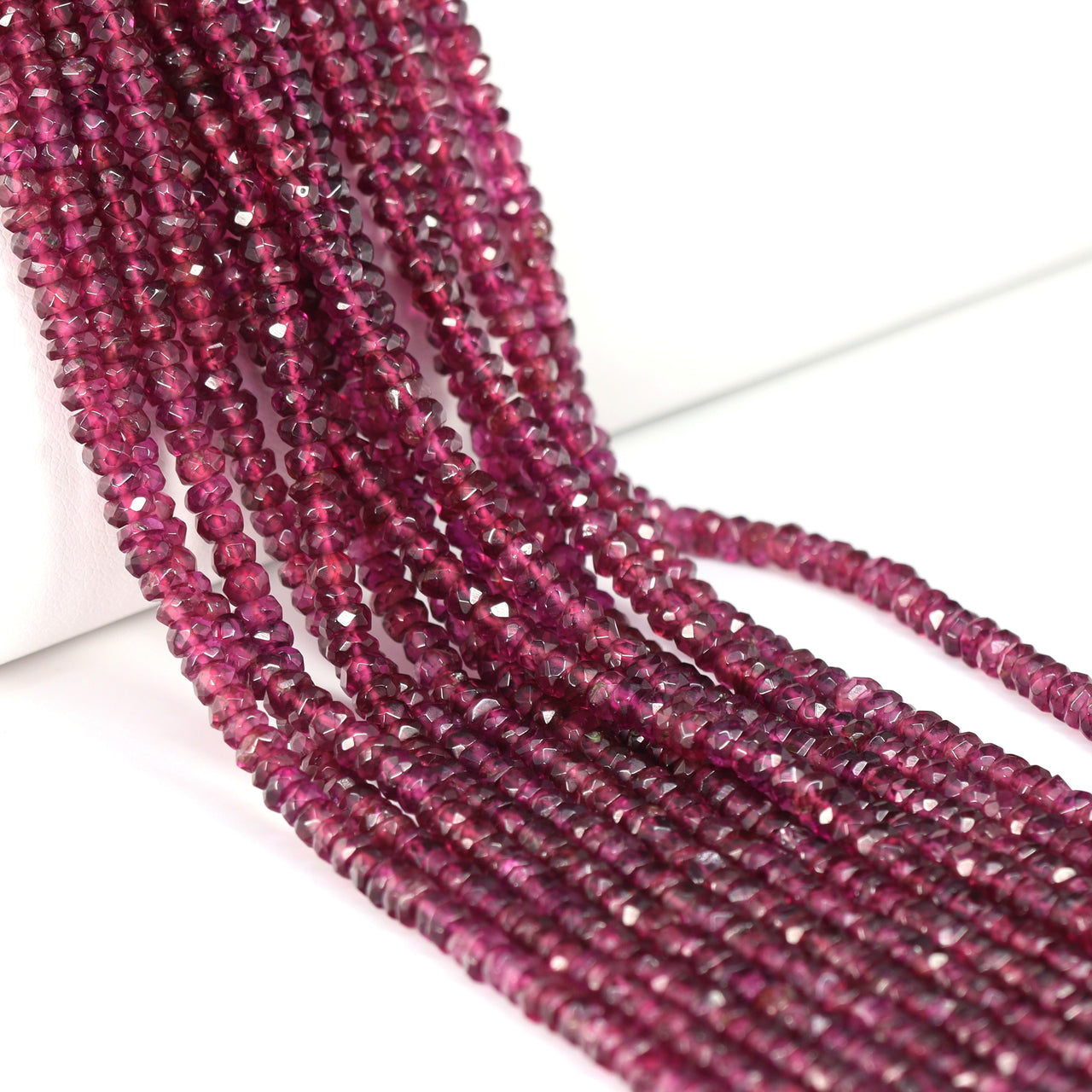 Rhodolite Garnet 4mm Hand Faceted Rondelles Bead Strand