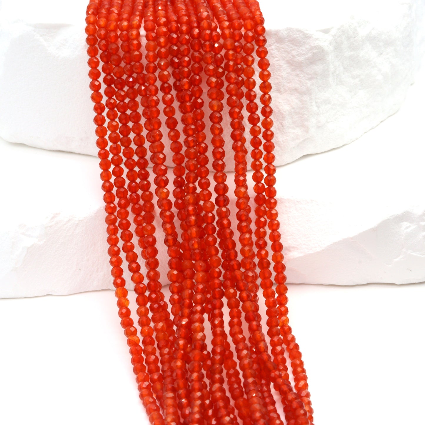 Orange Carnelian 2.5mm Faceted Rounds Bead Strand