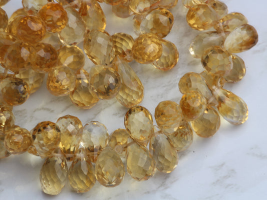 Yellow Citrine 9x5mm Center Drilled Teardrop Briolettes