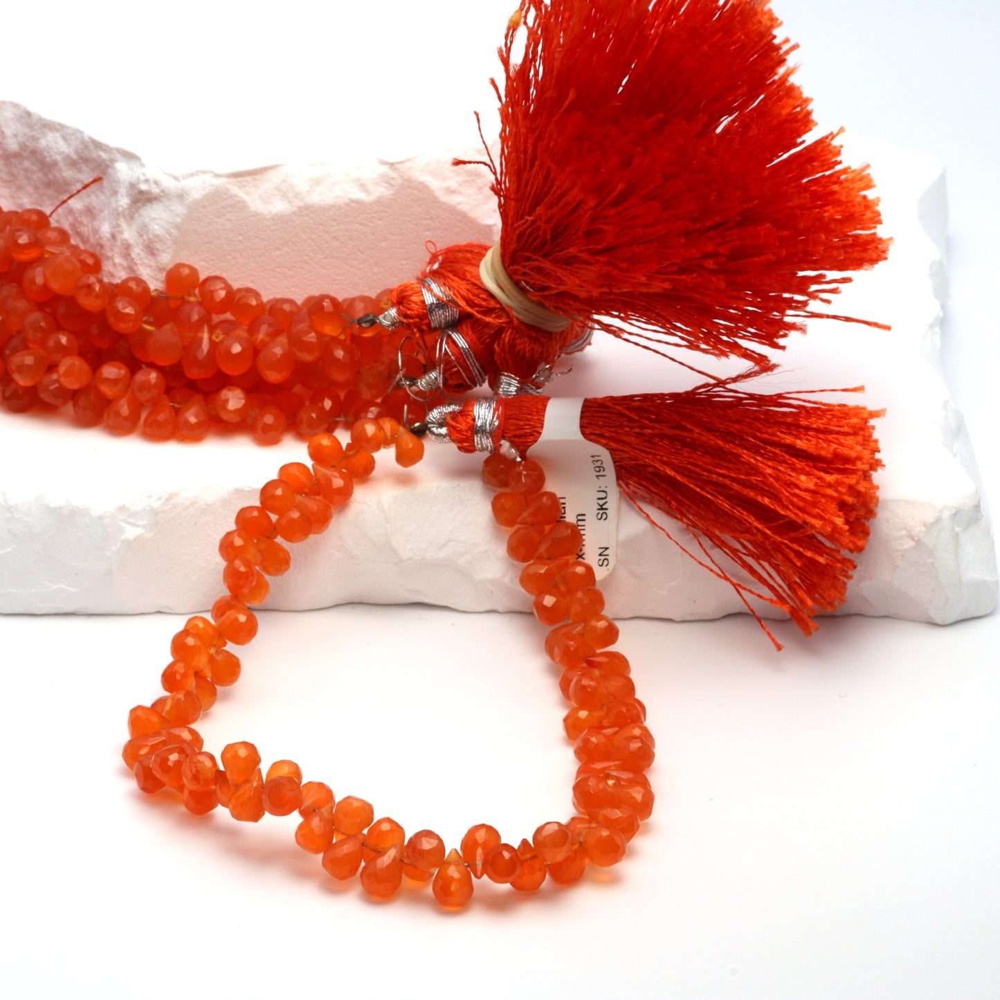 Orange Carnelian 6x4mm Faceted Teardrop Briolettes Bead Strand