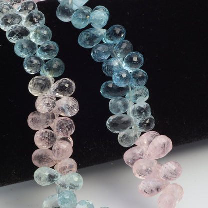 Ombre Aquamarine and Morganite 8x5mm Faceted Teardrop Briolettes