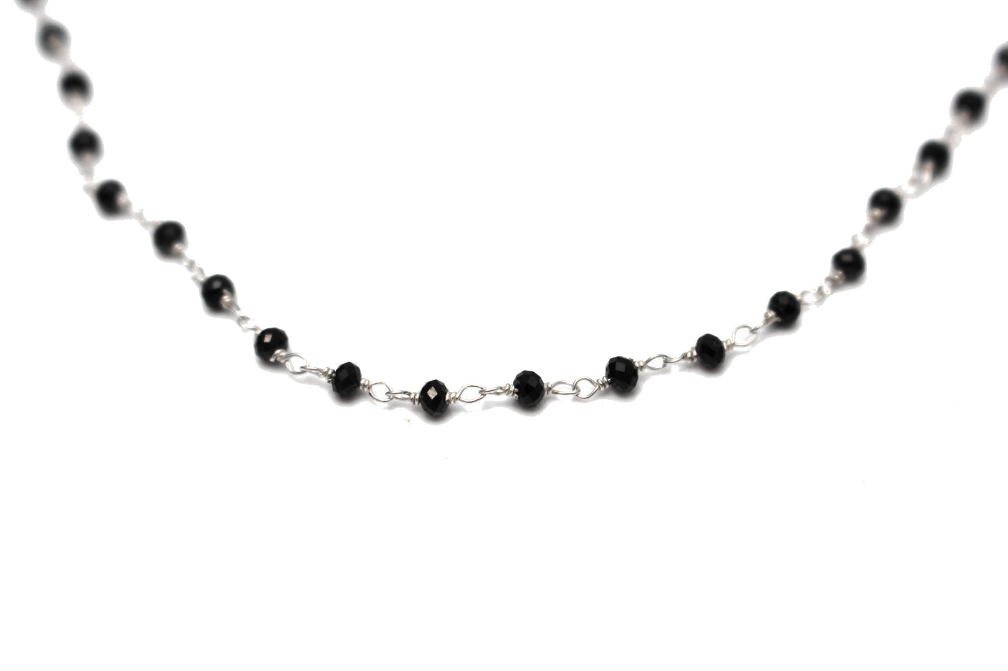 Black Spinel 2.5mm Faceted Rondelles Rosary Chain Sterling Silver Wire Wrap Chain by the Foot