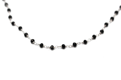 Black Spinel 2.5mm Faceted Rondelles Rosary Chain Sterling Silver Wire Wrap Chain by the Foot