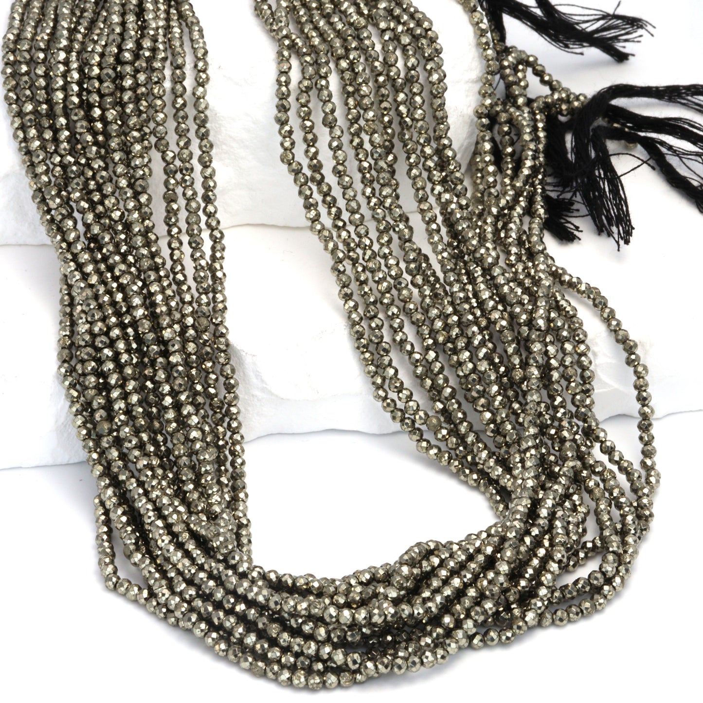 Natural Pyrite 2mm Faceted Rounds Bead Strand