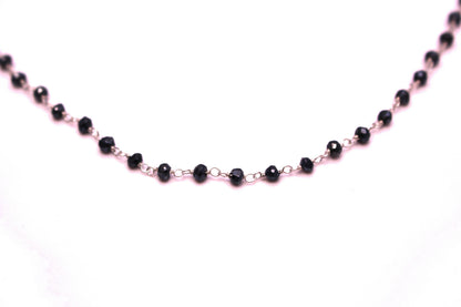 Coated Black Spinel 3mm Faceted Rondelles Rosary Chain Sterling Silver Wire Wrap Chain by the Foot