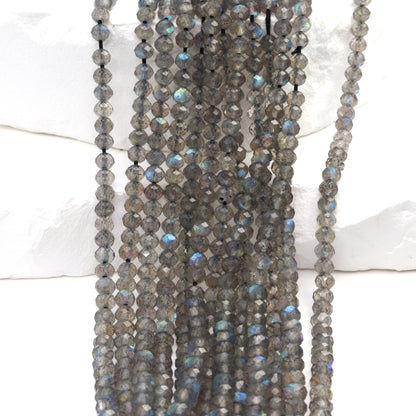 Blue Labradorite 4mm Faceted Rondelles Bead Strand