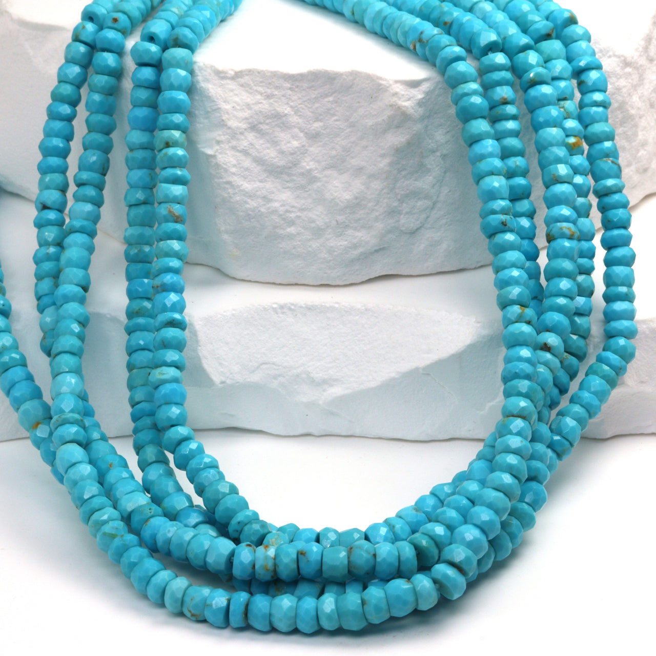 Natural Blue Turquoise 4mm Hand Faceted Rondelles Bead Strand