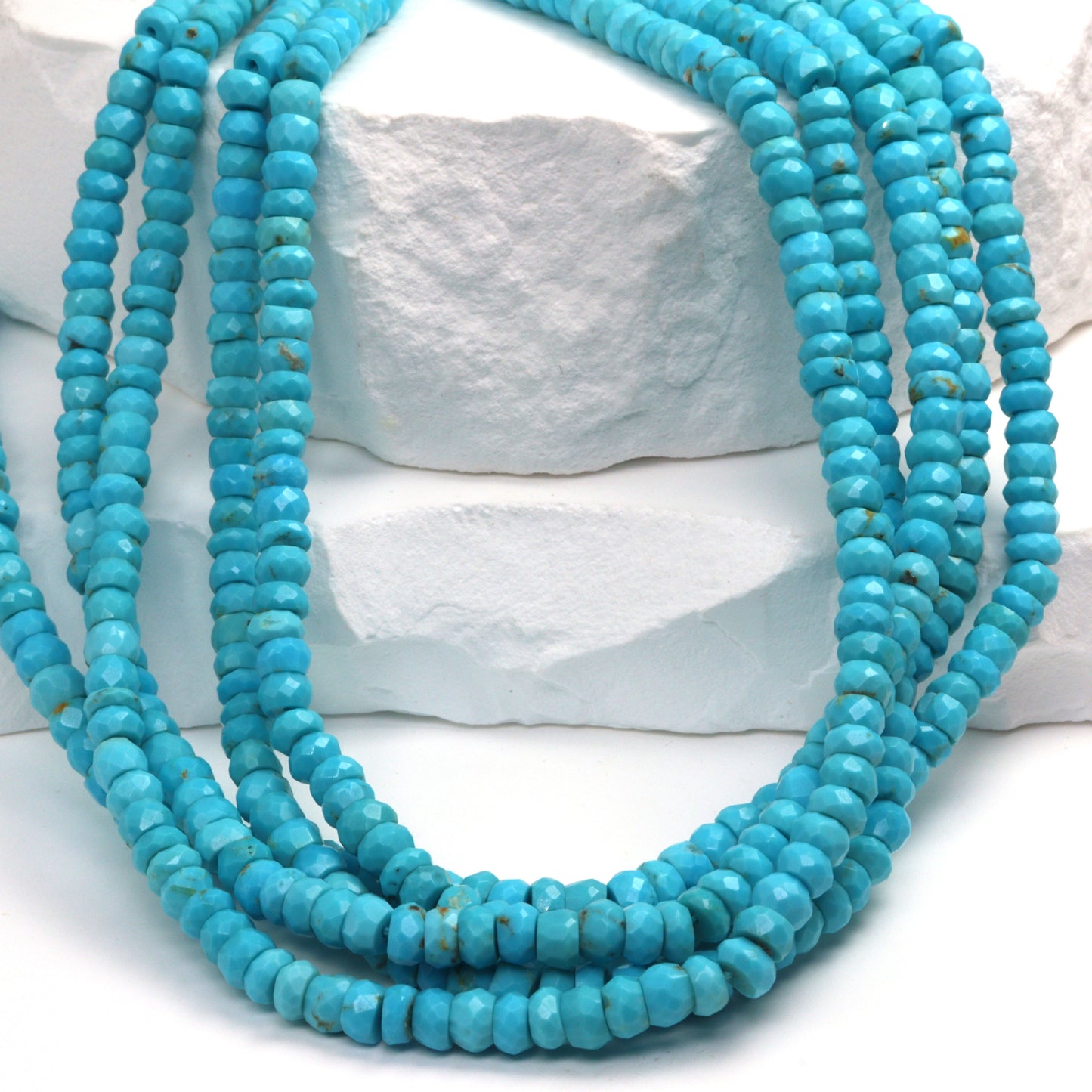 Natural Blue Turquoise 4mm Hand Faceted Rondelles Bead Strand