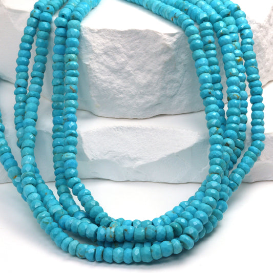 Natural Blue Turquoise 4mm Hand Faceted Rondelles Bead Strand
