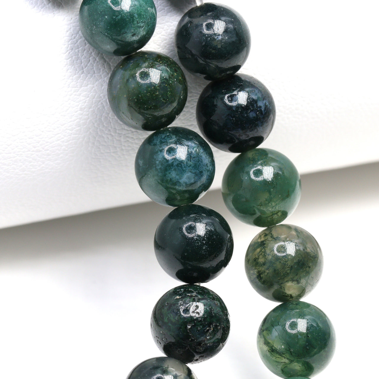 Green Moss Agate 8mm Smooth Rounds Bead Strand