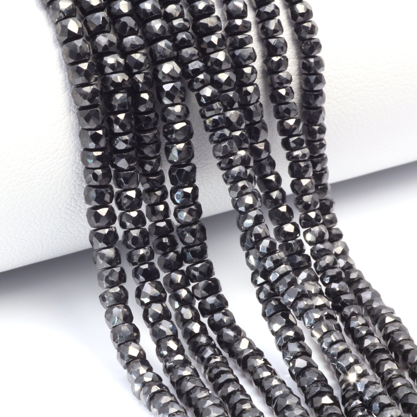 Black Cubic Zirconia 3mm Hand Faceted Rondelles Bead Strand