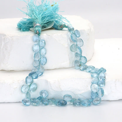 Blue Aquamarine 6mm Faceted Heart Shaped Briolettes