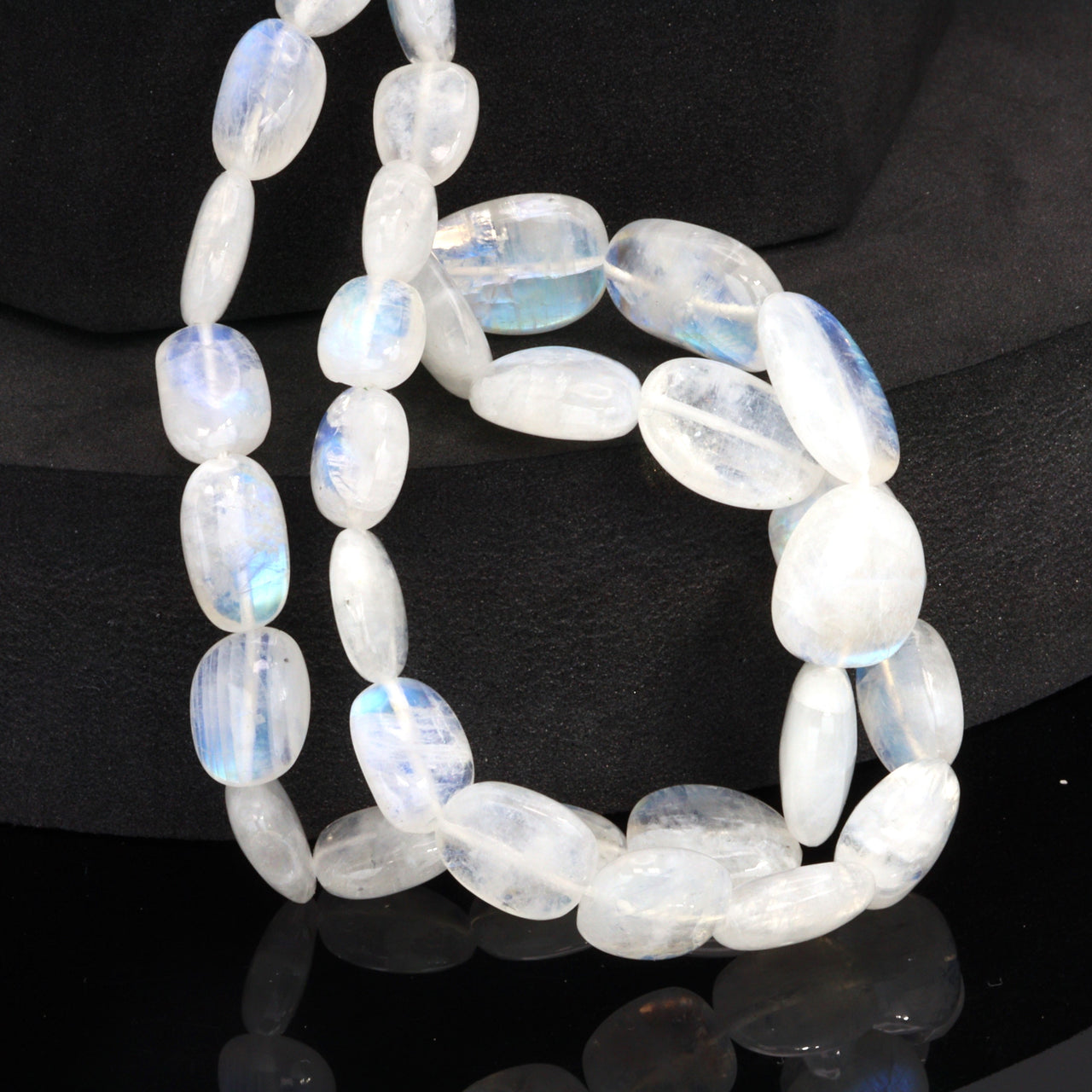 Blue Rainbow Moonstone 9x7mm - 12x10mm Smooth Nuggets Bead Strand