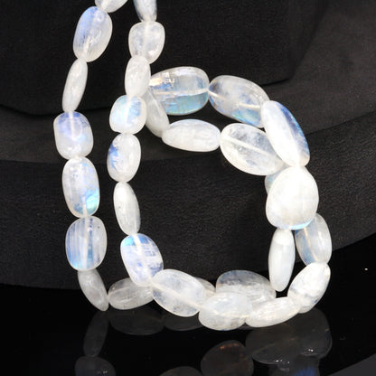 Blue Rainbow Moonstone 9x7mm - 12x10mm Smooth Nuggets Bead Strand