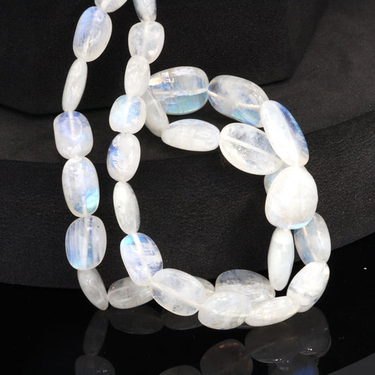 Blue Rainbow Moonstone 9x7mm - 12x10mm Smooth Nuggets Bead Strand