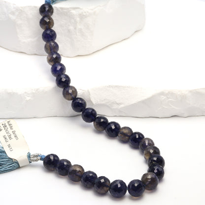 Blue Iolite 8mm Faceted Rounds Bead Strand