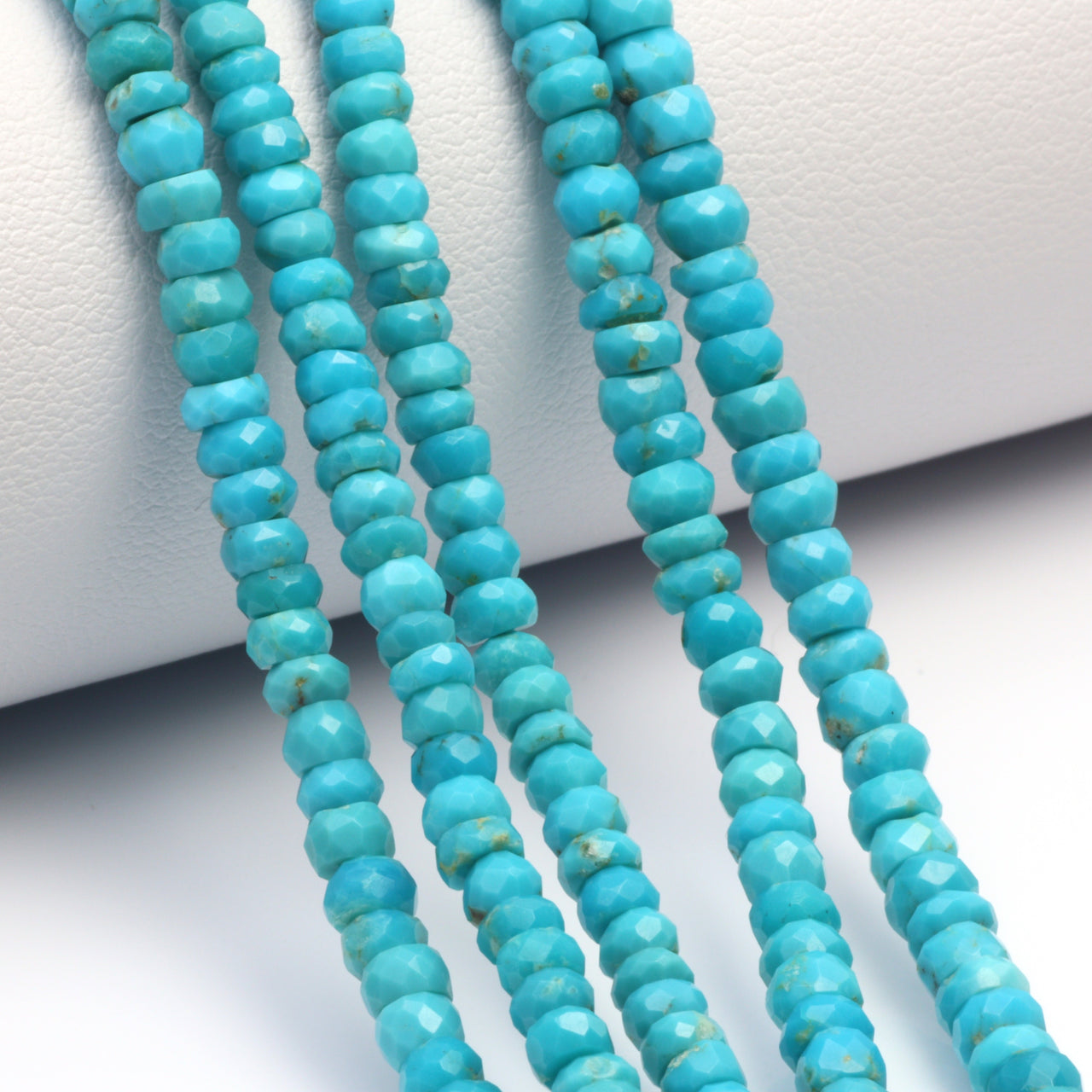 Natural Blue-Green Turquoise 4mm Hand Faceted Rondelles Bead Strand
