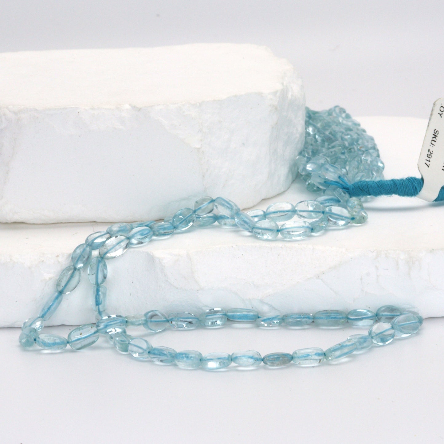 Blue Aquamarine 6x4mm - 7x5mm Smooth Ovals Bead Strand