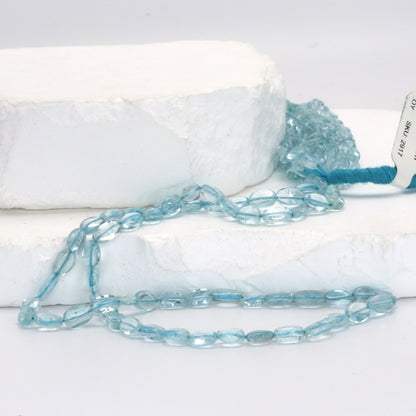 Blue Aquamarine 6x4mm - 7x5mm Smooth Ovals Bead Strand