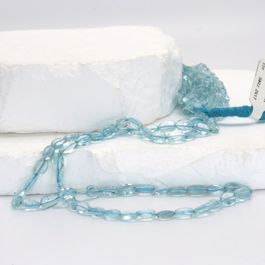 Blue Aquamarine 6x4mm - 7x5mm Smooth Ovals Bead Strand