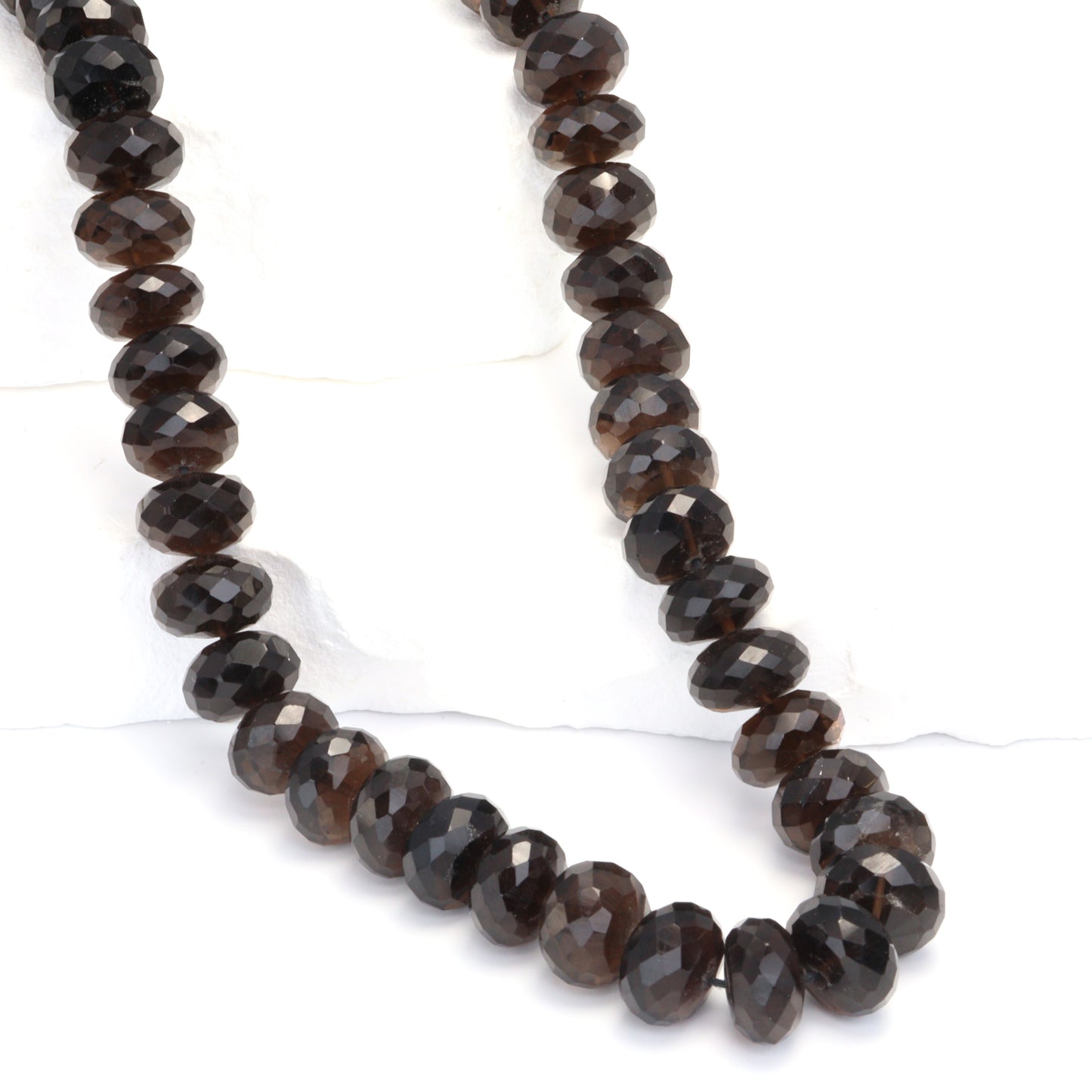 Dark Smoky Quartz 10mm Faceted Rondelles Bead Strand