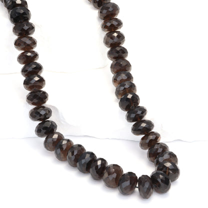 Dark Smoky Quartz 10mm Faceted Rondelles Bead Strand