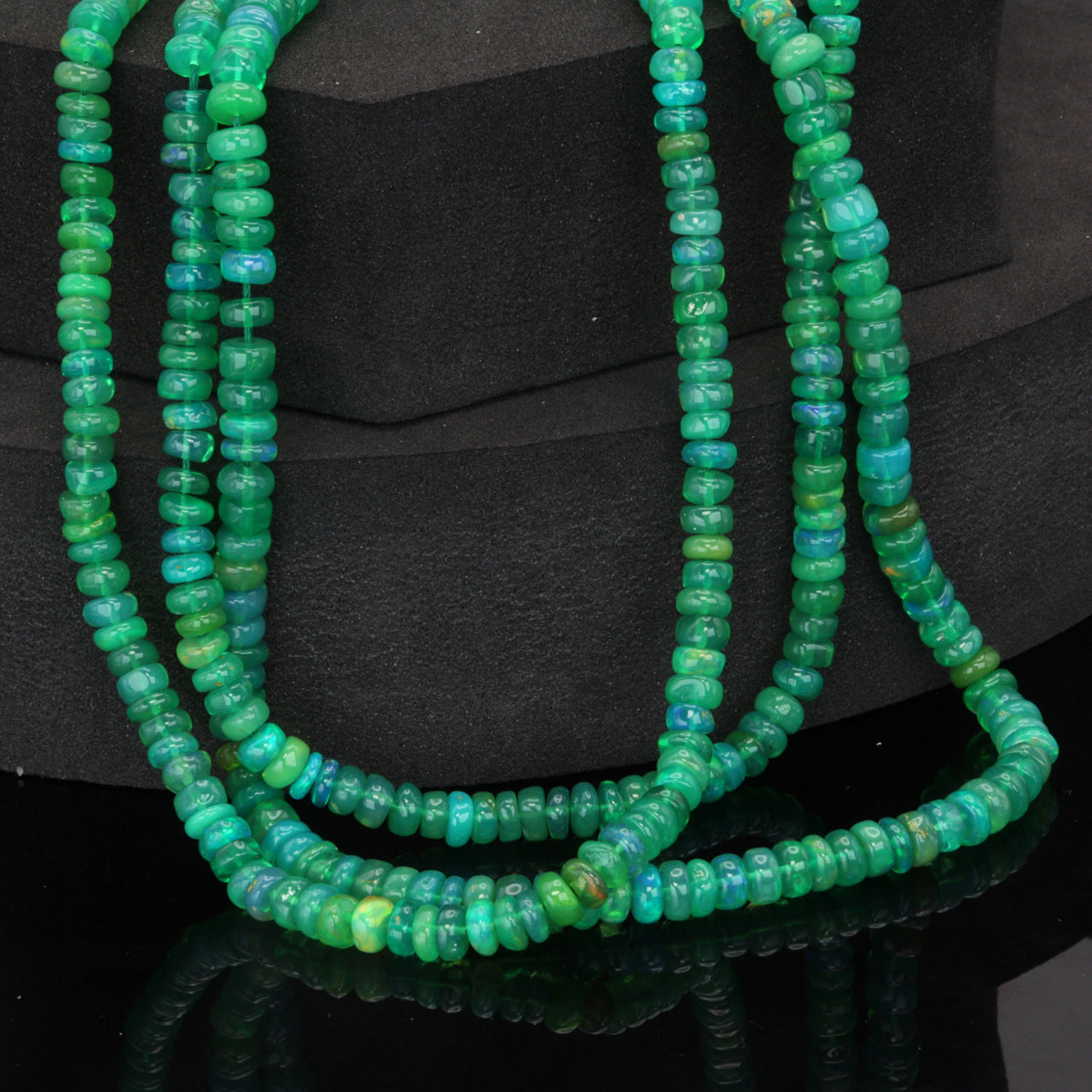 Green Ethiopian Opal 4.5mm Smooth Rondelles Bead Strand
