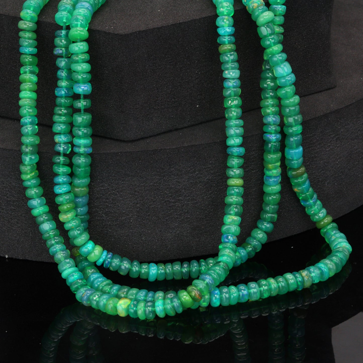 Green Ethiopian Opal 4.5mm Smooth Rondelles Bead Strand