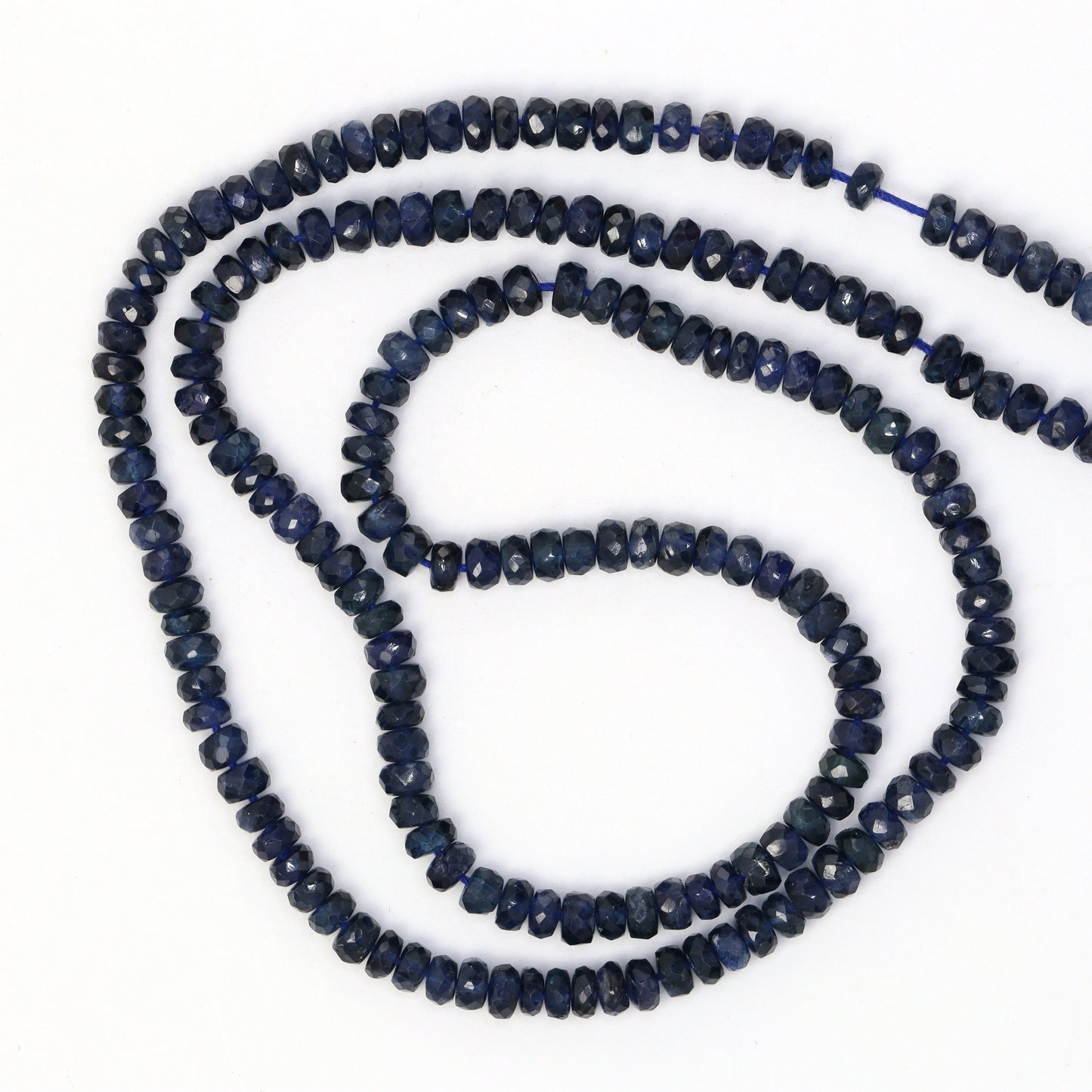 Deep Navy Blue Sapphire 3.5mm Hand Faceted Rondelles Bead Strand