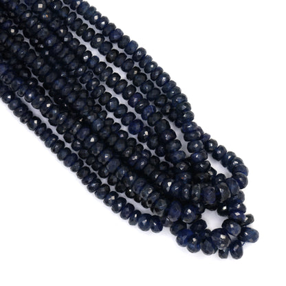 Navy Blue Sapphire 4mm - 5mm Hand Faceted Rondelles Bead Strand