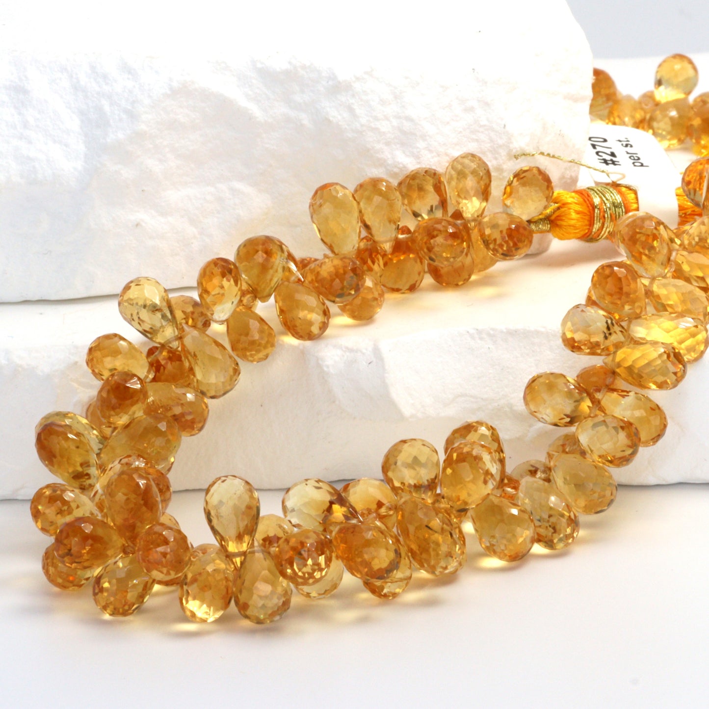 AA Yellow Citrine 9x5mm Faceted Teardrop Briolettes Bead Strand