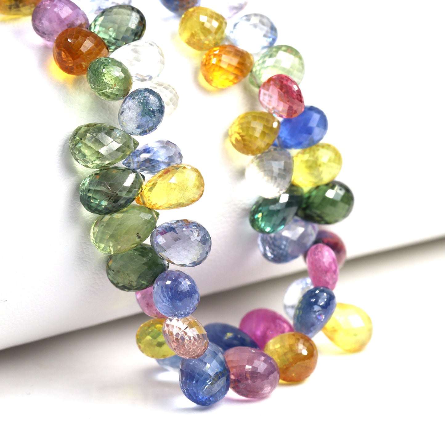 Multi Sapphire 7x5mm - 10x7mm Faceted Teardrop Briolettes Bead Strand