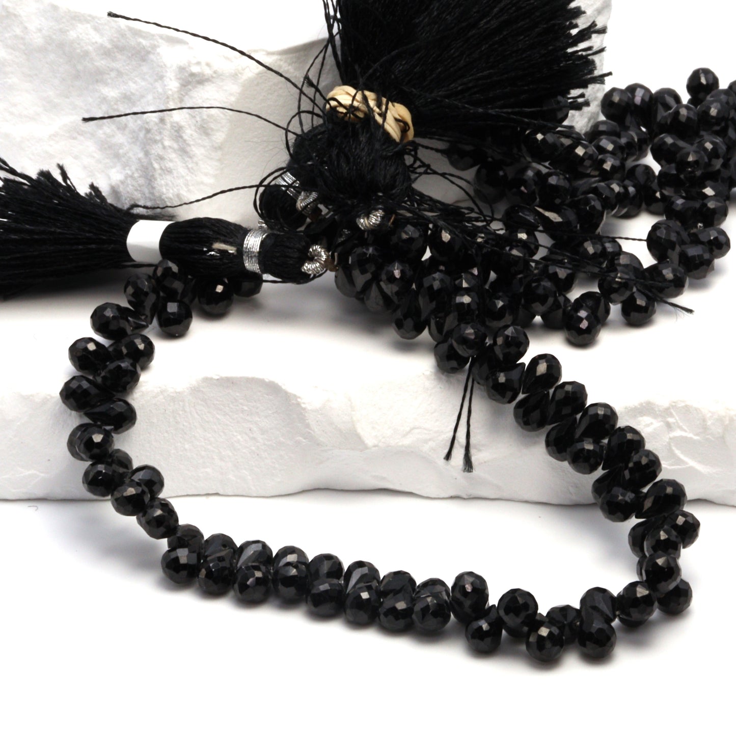 Black Spinel 6x4mm Faceted Teardrop Briolettes