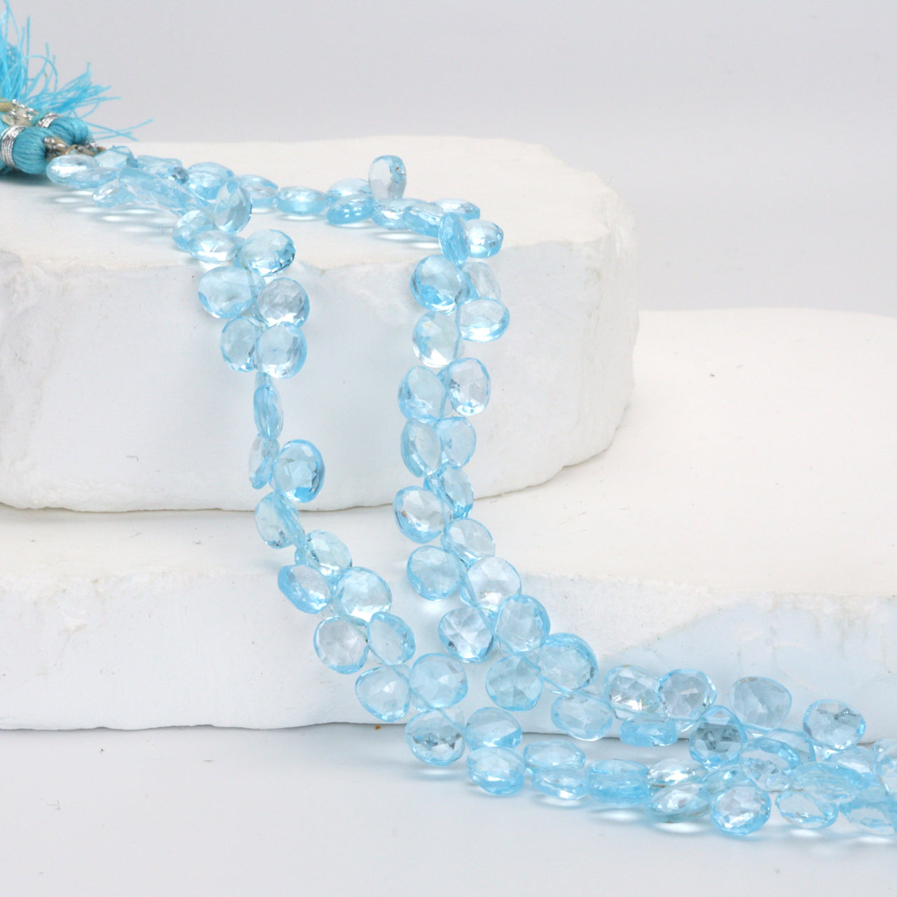 Sky Blue Topaz 6mm Faceted Heart Shaped Briolettes Bead Strand