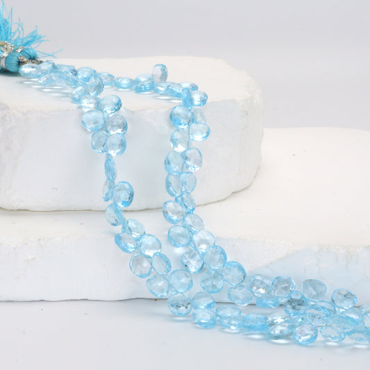 Sky Blue Topaz 6mm Faceted Heart Shaped Briolettes Bead Strand