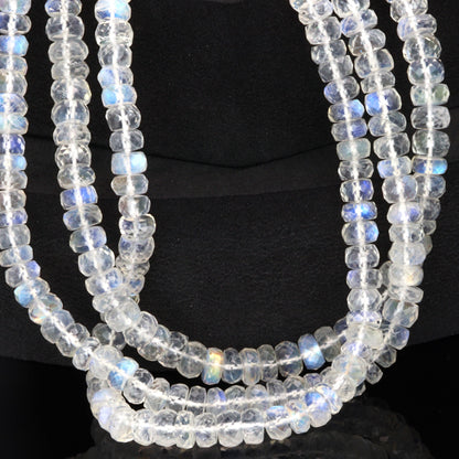 AA Blue Rainbow Moonstone 6mm Faceted Rondelles Bead Strand